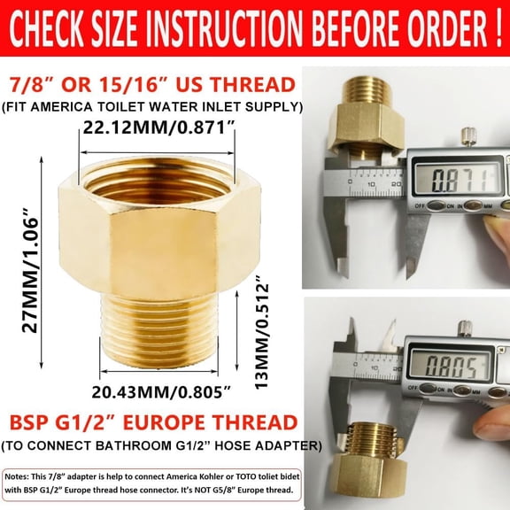 YNTVV-Toilet Fill Valve Pipe Adapter, 7/8" Female Thread to 1/2" Male Thread, Bidet Hose Fitting Pipe Adapter Connection (Copper)