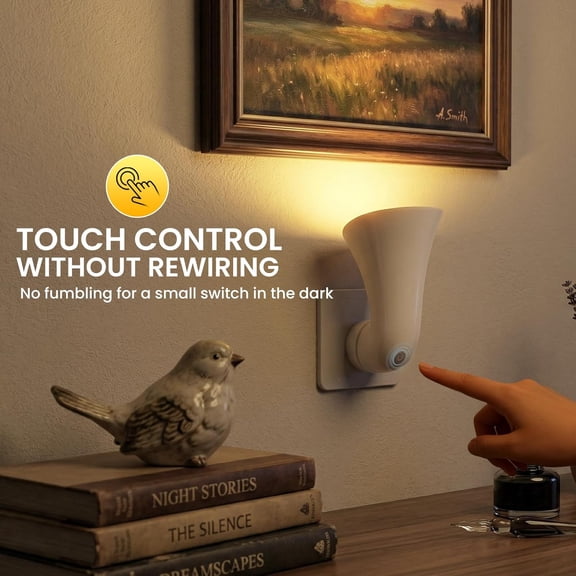 YNTVV-Touch Control GU10 Spotlight Uplighter Plugin, 360 Rotatable LED Night Light 3000K Warm White, Non-dimmable White Wall Lamp/Beside Lamp for Accent Lighting, Behind TVs, Cabinets, Dark Corner