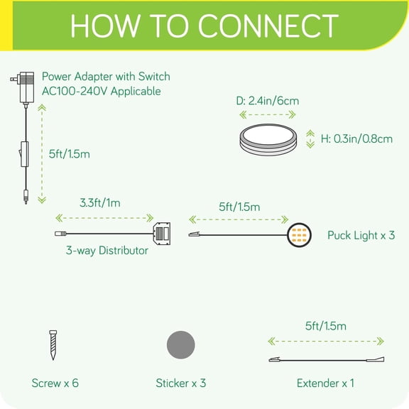 YNTVV-Under or Above Counter LED Lighting Kit, Kitchen Cabinet Accent Lighting, 120 Volt Electric Wired Wall Plug, 3 Ways Octopus Wired, On/Off Switch Warm White 2700K, 3 Lights