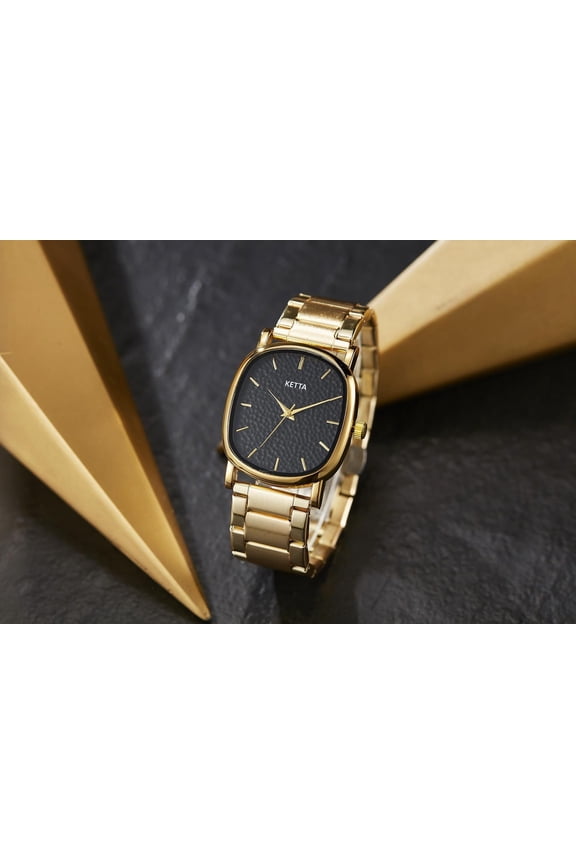 -Unisex Square Round Retro Gold Stainless Steel Strap Analog Quartz Elegant Wrist Watches