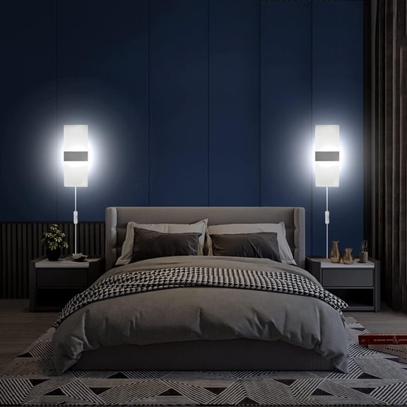 YNTVV-Wall Sconces, Modern Wall Sconce Plug in 10W 6000K Cool White Acrylic Wall Lights with 6FT/180cm Plug in Cord and On/Off Switch on The Cord (1 Pack)
