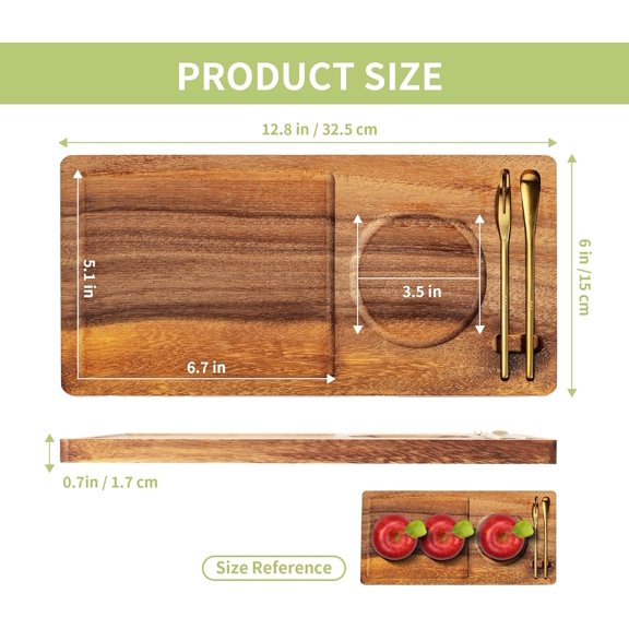YNTVV-Walnut Wooden Serving Board with Golden Fork & Spoon, 2 in 1 Small Platters for Food & Drink, Wood Dessert/Cheese/Fruits/Tea/Coffee Serving Tray for Home/Restaurant/Party/Daily, Brown
