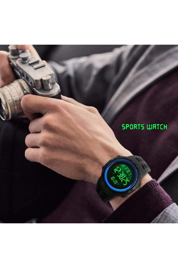 -Watch for Men,Military Sports Round Digital Watch with Waterproof Led Light Stopwatch Countdown Date Alarms Chronograph