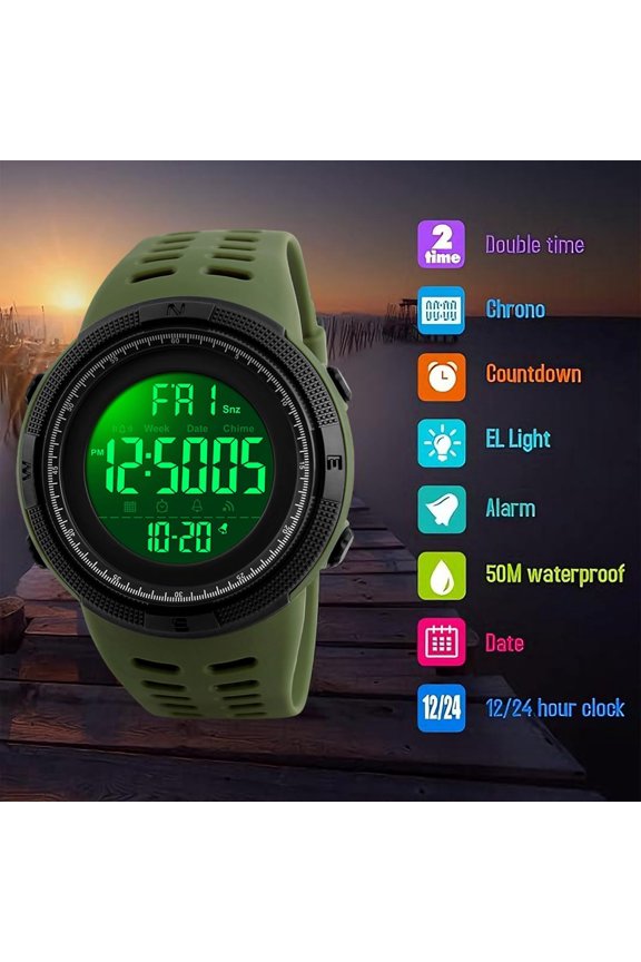 -Watch for Men,Military Sports Round Digital Watch with Waterproof Led Light Stopwatch Countdown Date Alarms Chronograph