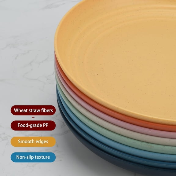 YNTVV-Wheat Straw 10-Inch Dinner Plates, Set of 8, Unbreakable Microwave and Dishwasher Safe, Multi-Color Classic Design