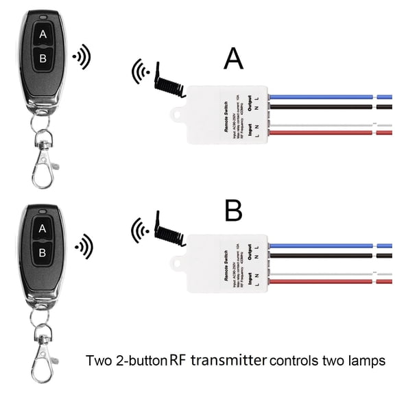 YNTVV-Wireless Light Switch and Receiver Kit, 200ft RF Range,10A 1200W Mini Remote Control Switch Lighting Fixture No in-Wall Wiring, No WiFi Required, for Lights