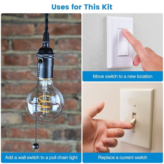 YNTVV-Wireless Light Switch and Receiver Kit, 300ft RF Range Wireless Wall Switches for Lights, Fans, Battery Included, No Wiring Needed