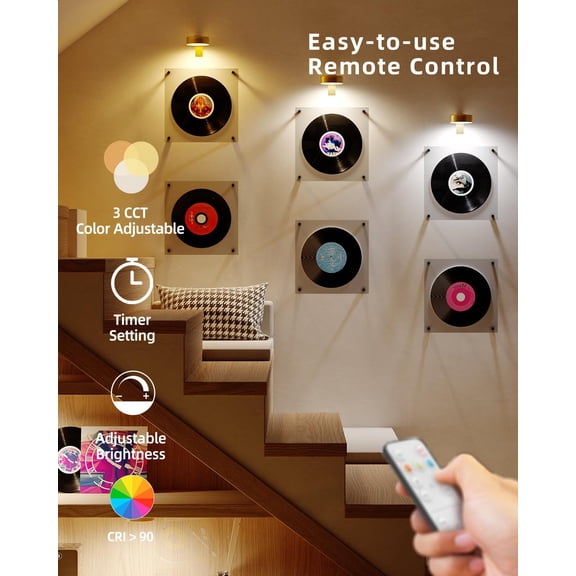 YNTVV-Wireless Rechargeable Above Picture Lights for Wall, 3 Pack 2600mAh Battery Art Light for Paintings Cordless Over Photo Frame Lights LED Gallery Lamp Remote Magnetic Puck Lighting for Poster Ar