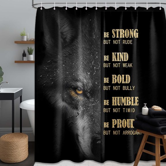 YNTVV-Wolf Shower Curtain, Inspirational for Bathroom Affirmation Shower Curtain Set Black Shower Curtain, Motivational Mens Shower Curtain Waterproof Cloth with Hooks(60''W x 72''L)