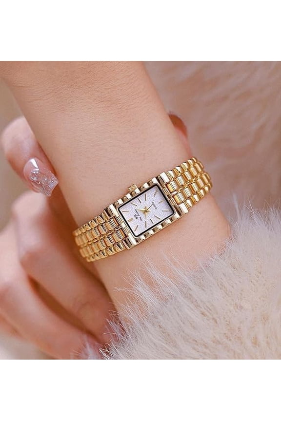 -Women Vintage Gold Watches Minimalism Square Ultra Thin Watch Updated Luxury Ladies Watch with Stainless Steel Bracelet Elegant Dress Small Face Gold Wrist Watch