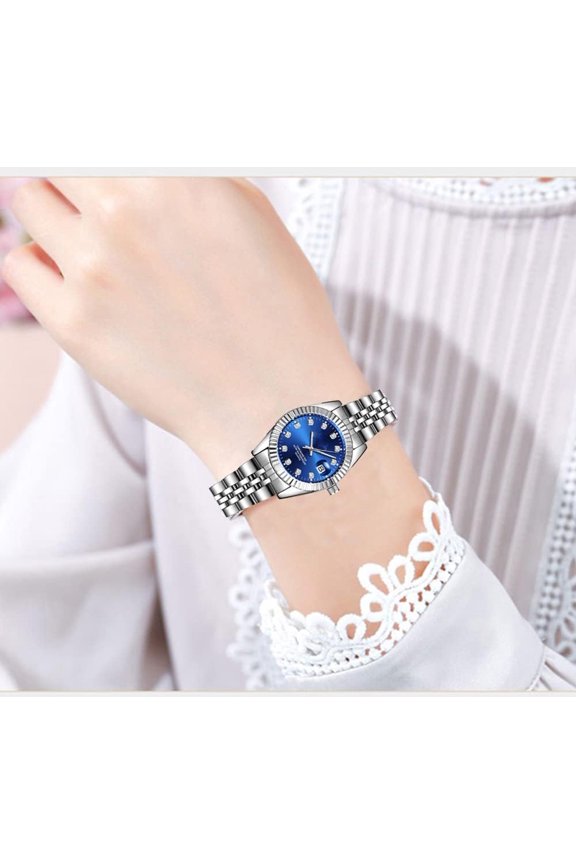 -Women Watch Classic Silver Stainless Steel Waterproof Quartz Analog Watch Fashion Ladies Wrist Watches