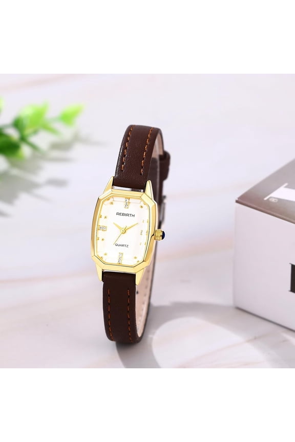 -Women's Leather Strap Watches: Classic Slim Strap Analog Quartz Ladies Elegant Square Wrist Watches