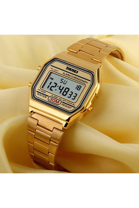 -Women's Men's Luxury Fashion Digital Electronic Square LED Sports Watch Multifunction Waterproof Daily Alarm Gold Silver Wristwatch