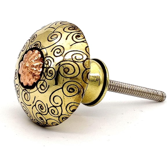 YNTVV-'s Brass and Copper Door Knobs/Drawer Pulls Dresser Door Knobs/Pull and Push Handle Knobs for Cabinets, Wardrobes & Kitchen Cupboards/Handmade Classic Hardware Decor Engraved 36 mm Set of 4