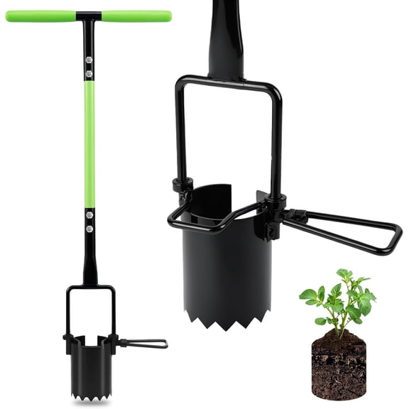 YNXGR  Bulb Planter Tool Long Handle, 30in Serrated Base, 5 in 1 Lawn Tool, Sod Cutter, Grass Plugger Tool, Weeding, Transplanting, Garden Hole Digger for Plants, Flower Tulips Daffodils Lily