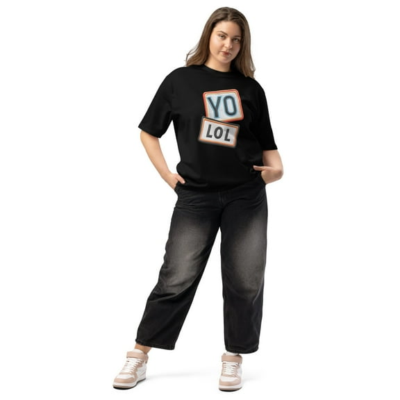 YO! LOL Oversized heavyweight t-shirt (Black, S)