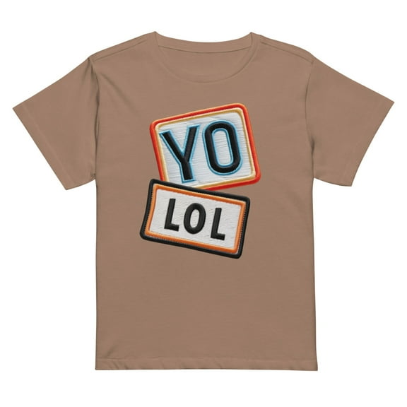 YO! LOL Women’s high-waisted t-shirt (Latte, S)