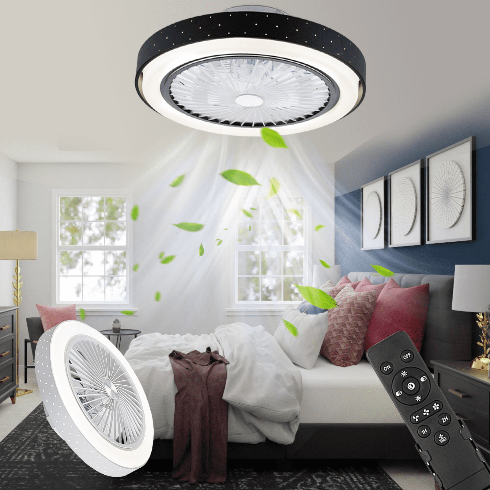 YOAIDUN Ceiling Fans with Lights Modern Bladeless Ceiling Fans Remote 3