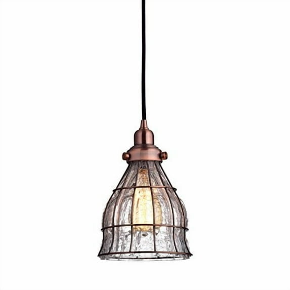 YOBO Lighting Vintage Cracked Glass Wire Cage Hanging Pendant Light, Red Antique Copper