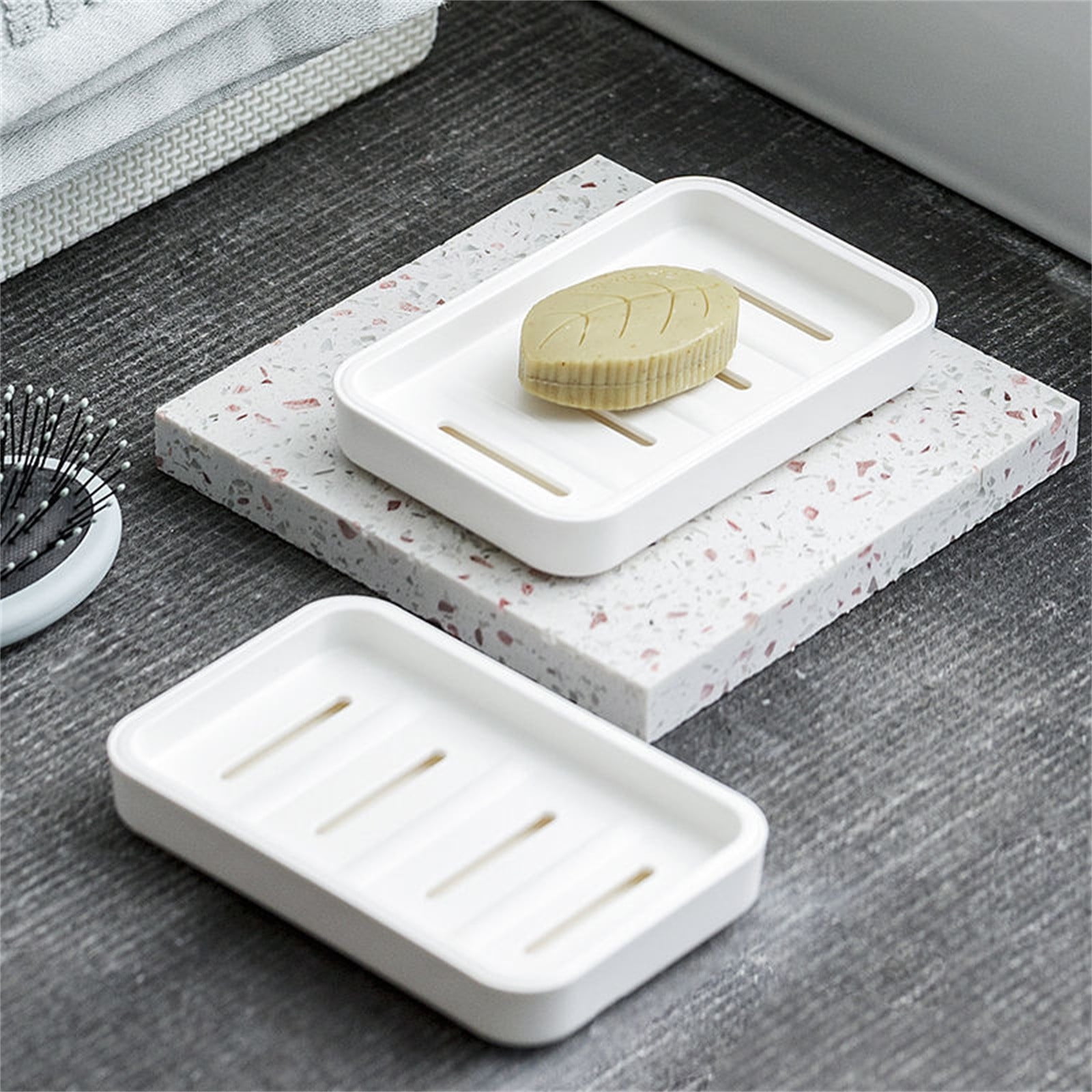 YOBOLK Household Supplies Clearance 2 Soap Dishes, For Shower Soap Dishes, Portable Plastic Household Bathroom Soap Box, For Kitchen Bathroom Accessories, Double Soap Box Household Essentials