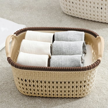YOBOLK Laundry Basket Clearance Thickened Imitation Rattan Basket Plastic Toy Snack Storage Basket With Handle Storage Basket Dirty Clothes Basket Clothing Desktop Storage Box Laundry Hamper