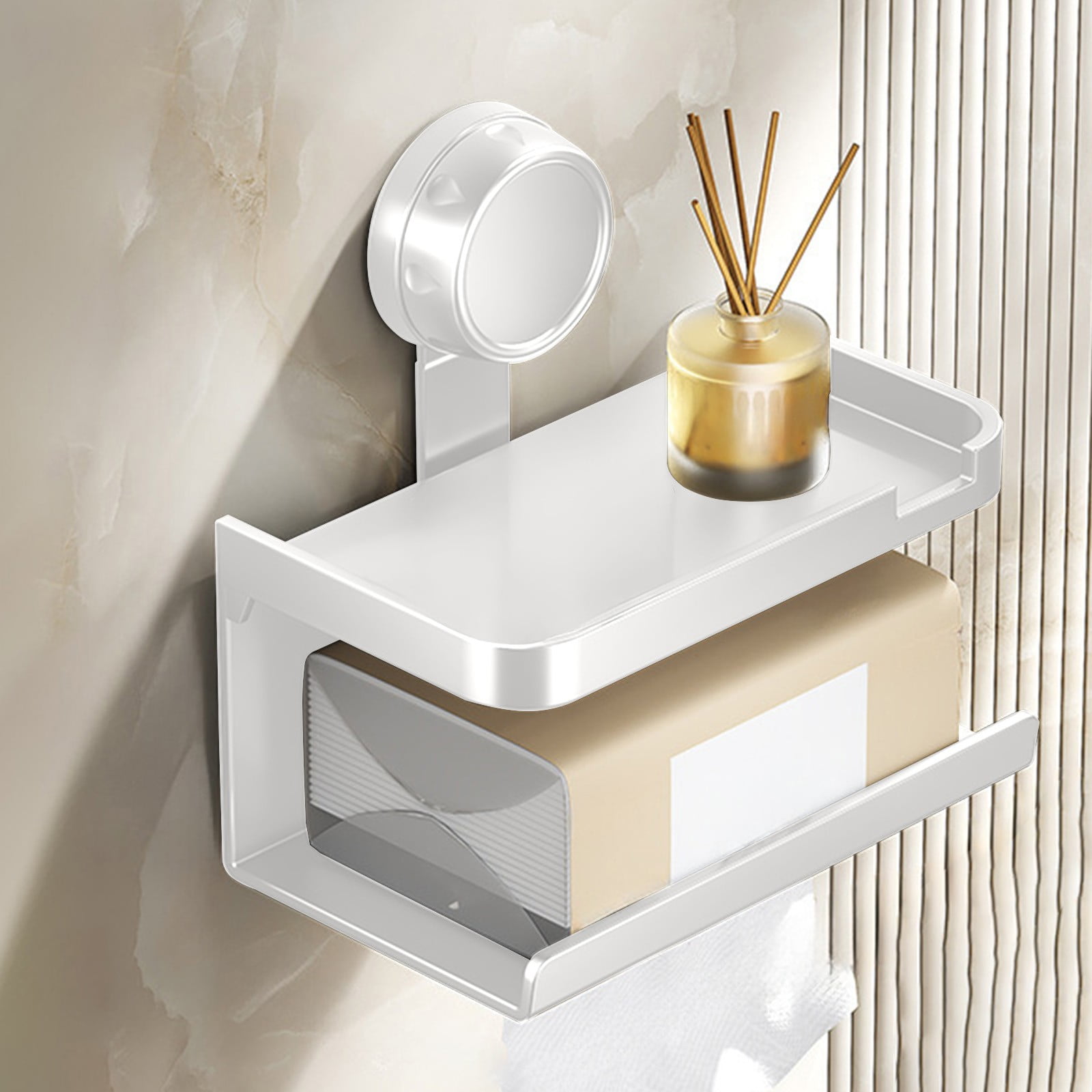 YOBOLK Organizer Racks Double Layer Suction Cup Paper Rack Toilet Paper ...