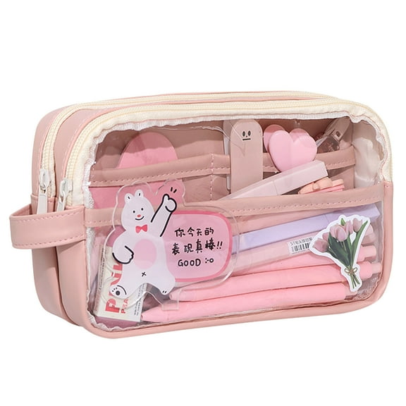 YOBOLK Pencil Case Large Mesh Bag Two Compartment Stationery Organizer Multi-Color Marker Pouch For Adults Office Business Holiday Gift Pencil Pouch Clearance