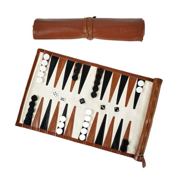 YOBRO Travel Backgammon Sets for Adults, Classic PU Leather Roll-Up Backgammon Board Game Gift, Portable & Lightweight Travel Style for Indoor Outdoor, Funny Family Game