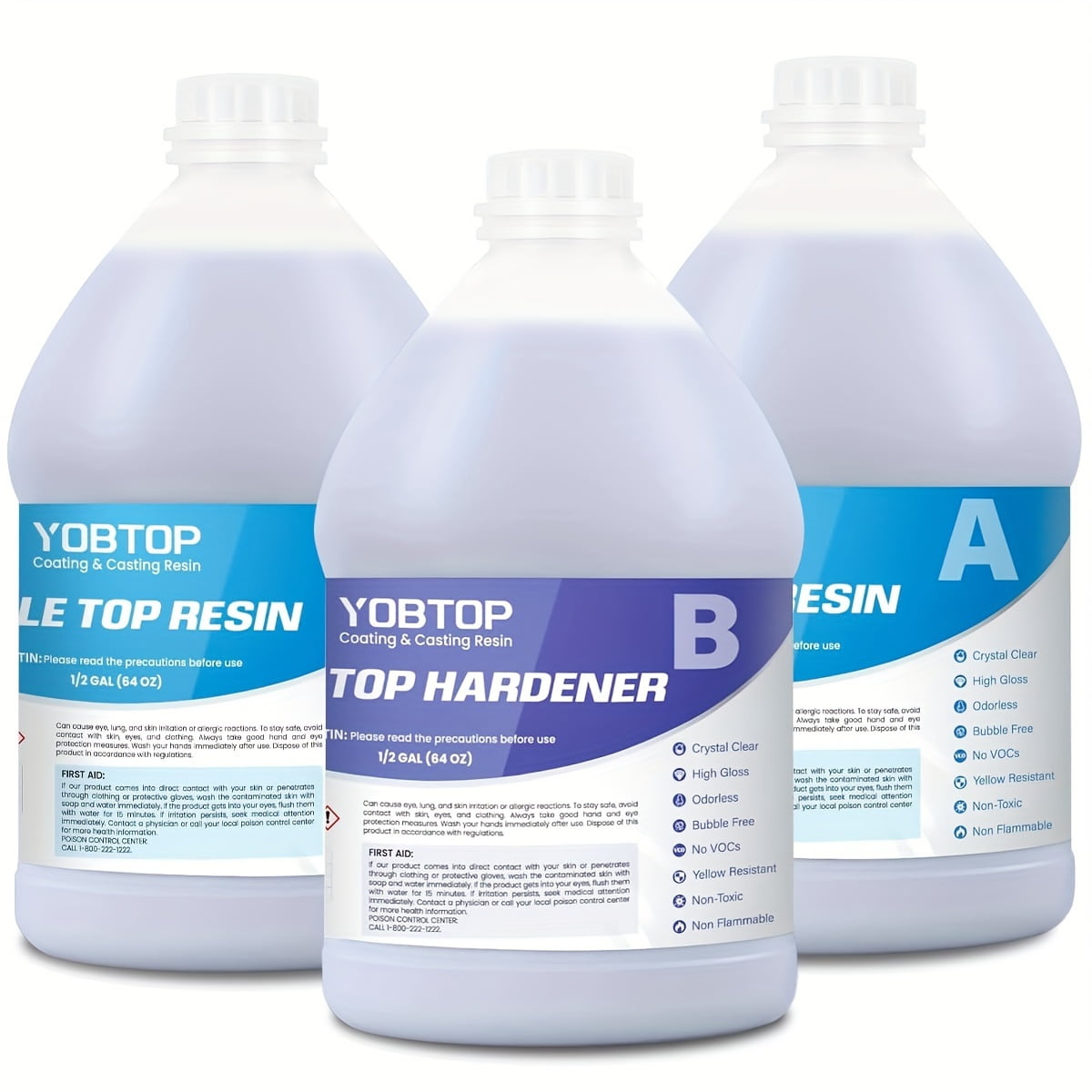 YOBTOP 1.5 Gallon Deep Pour Epoxy Resin Kit, 2"-4" Deep Pour Epoxy with Crystal Clear Bubble Free Self Leveling 2:1 Clear Epoxy Resin for DIY River Tables Wood Filler Flower Preservation Food Grade