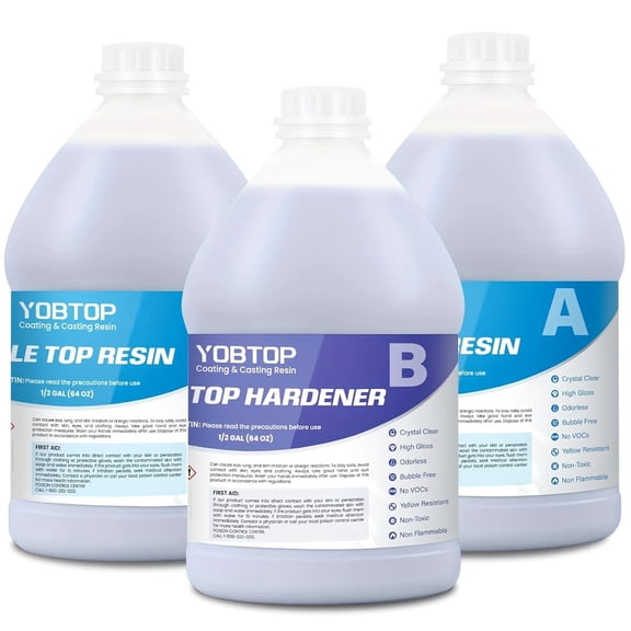 YOBTOP 1.5 Gallon Deep Pour Epoxy Resin Kit, 2"-4" Deep Pour Epoxy with Crystal Clear Bubble Free Self Leveling 2:1 Clear Epoxy Resin for DIY River Tables Wood Filler Flower Preservation Food Grade