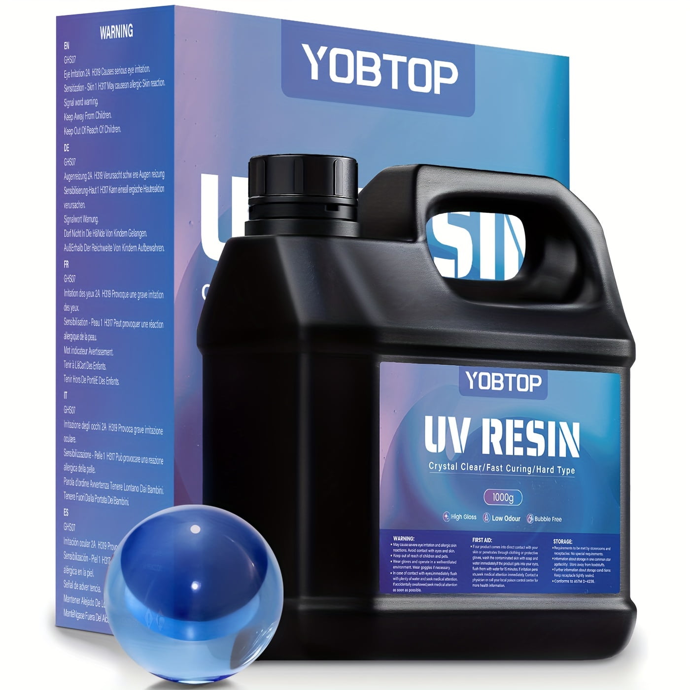 YOBTOP 1000g UV Resin, Upgraded UV Resin Kit with Fast Curing Crystal Clear High Gloss Odourless Low Viscosity Hard Type UV Epoxy Resin for DIY Jewelry Making Casting and Coating Craft