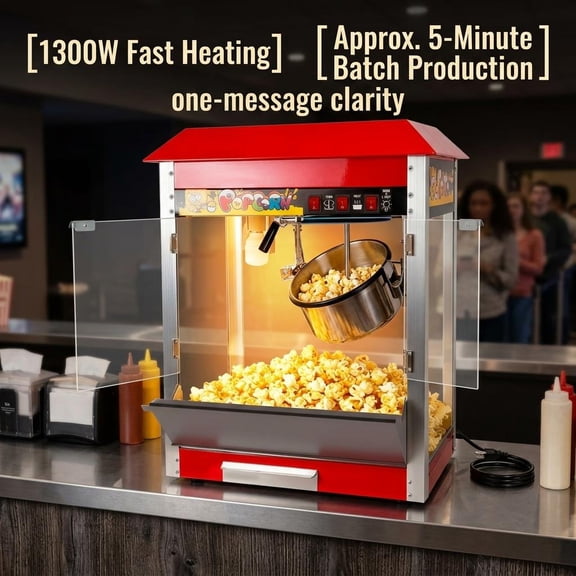YOCOA 60 Cups Per Batch Popcorn Machine 304 Stainless Steel Popcorn Popper Dual Warming Commercial Popcorn Maker for Birthday Party Red