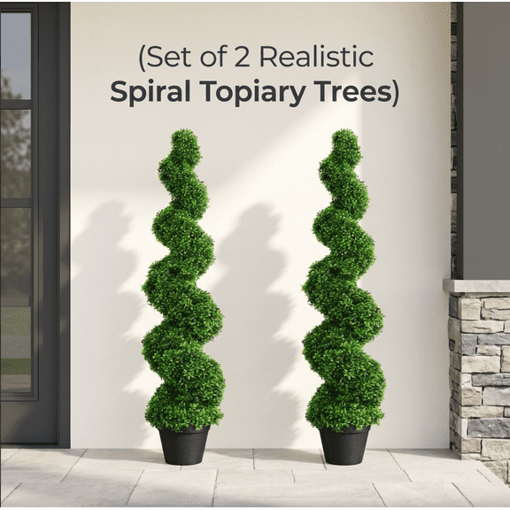 YOCOA Artificial Boxwood Topiary Plants PE Material Artificial Spiral Topiary Trees Rustproof Frame Maintenance Free Topiary Trees Easy Install for Indoor Outdoor
