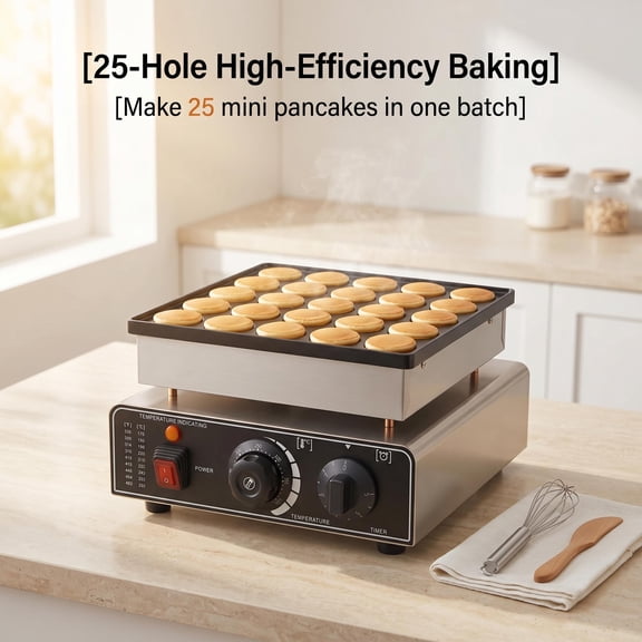 YOCOA Mini Pancake Maker 110V US Plug Dutch Pancake Maker Compact Size Electric Dorayaki Machine Multi-Purpose for Camping Party Silver