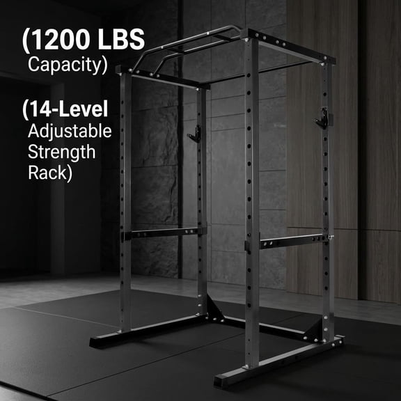 YOCOA Multi-Functional Squat Rack 1200 lbs Capacity Exercise Power Cages 14 Adjustable Heights Power Rack 1.8mm Thick Steel Frame for Home Gym