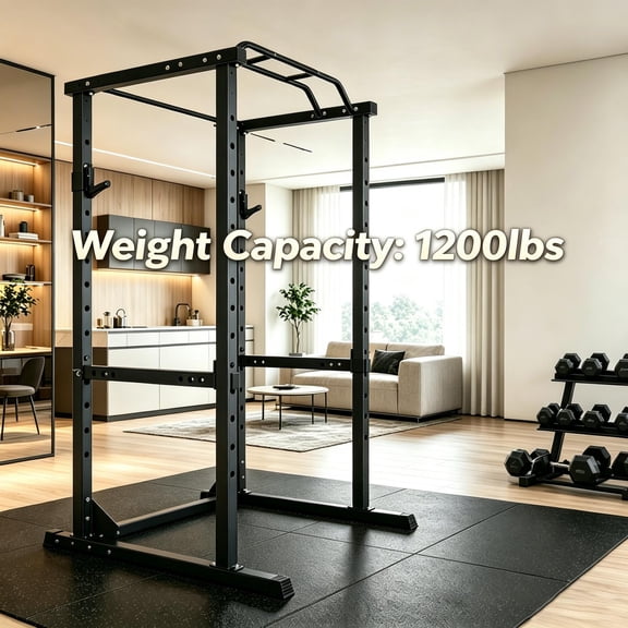 YOCOA Multi-Functional Squat Rack All in One Design Exercise Power Cages Barbell Protection Frame Squat Stand Rack Wide Narrow Grip Pull Up Bar for Home Gym