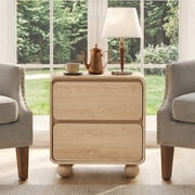 YOCWO 2 Drawer Nightstand for Bedroom, Mid Century Bedside Table with Arc Edge and Round Leg, Wood Storage Chest of Drawer Organizer for Bedroom Living Room Hal