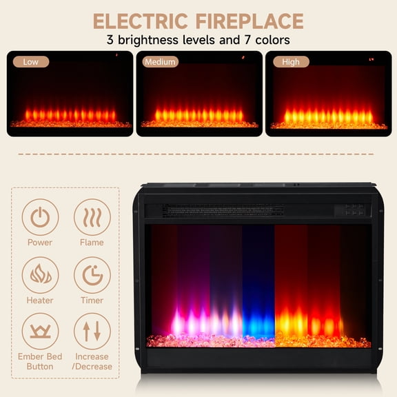 YOCWO 23 Inch Electric Fireplace Insert for TV Stand with LED Realistic Flame