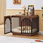 YOCWO 31.5 inch Dog Crate Furniture for Medium Small Dog, Fluted Wood Dog Cage Furniture for Indoor as End Table, Walnut