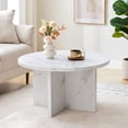 thumbnail image 1 of YOCWO 31.5" Round Coffee Table for Living Room with Wave Base, Mordern MDF Coffee Table for Apartment Small Space with Marble Veneer Finish, White, 1 of 8