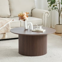 YOCWO 31.5" Small Round Coffee Table for Small Apartment Living Room, Modern Walnut Coffee Table with Fluted Drum