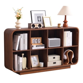 YOCWO 54" 8-Cube Bookcase, Wood Open Storage Shelf Organizer with Rounded Corners & Anti-Tipping Device, Freestanding Display Bookshelf for Living Room Bedroom Home Office, Walnut
