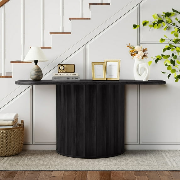 YOCWO 59" Long Black Console Table with Semicircular Table Leg, Big Fluted Base Sofa Table with Curved Edge Design for Entryway Hallway Living Room