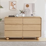 YOCWO 6 Drawer Dresser for Bedroom, Mid Century Chest of Drawers with Arc Edge and Round Leg, Wood Storage Large Dresser Organizer for Bedroom Living Room Hallway Closet, Natural