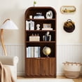thumbnail image 1 of YOCWO 70" Tall Arched Bookcases with 2 Doors & 4 Shelves, Wooden Bookshelf with Wave Panel and Curved Top for Living Room Office, Walnut, 1 of 8
