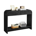 thumbnail image 1 of YOCWO Console Table with 2 Drawer and Open Storage Shelves, Sofa Table Entryway Table with Curved Edge and Carved Ratten Drawer for Living Room Hallway Bedroom, Black, 1 of 6