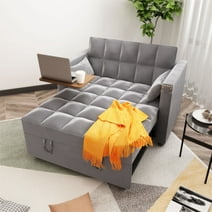 YOCWO Convertible Velvet Sleeper Sofa Bed, Modern Sleeper Sofa with Pull Out Bed and Side Coffee Table,Lounge Chaise Armchair with 2 Pillows for Home Office, Gray