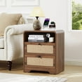 thumbnail image 1 of YOCWO Farmhouse Nightstand with Charging Station and Drawers for Bedroom, Linen Bedside Table with Drawers, Walnut, 1 of 7