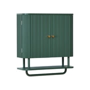 YOCWO Fluted Bathroom Wall Mounted Cabinet with Adjustable Shelf, Modern Storage Organizer for Laundry Room, Space-Saving Medicine Cabinet with Removable Towel Bar, Green