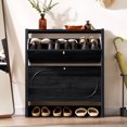 thumbnail image 1 of YOCWO Fluted Shoe Storage Cabinet with 2 Flip Drawers, Mid Century Wood Shoe Rack Organizer with Open Shelf, Freestanding Narrow Shoe Cabinet for Entryway Hallway, Black, 1 of 8